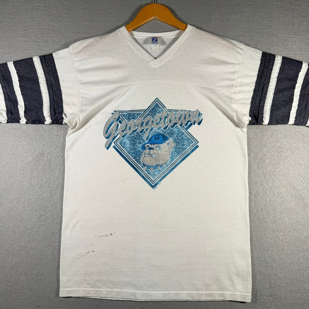 Vintage Logo‎ 7 Georgetown Hoyas Football Jersey T-Shirt White Blue Mens Large